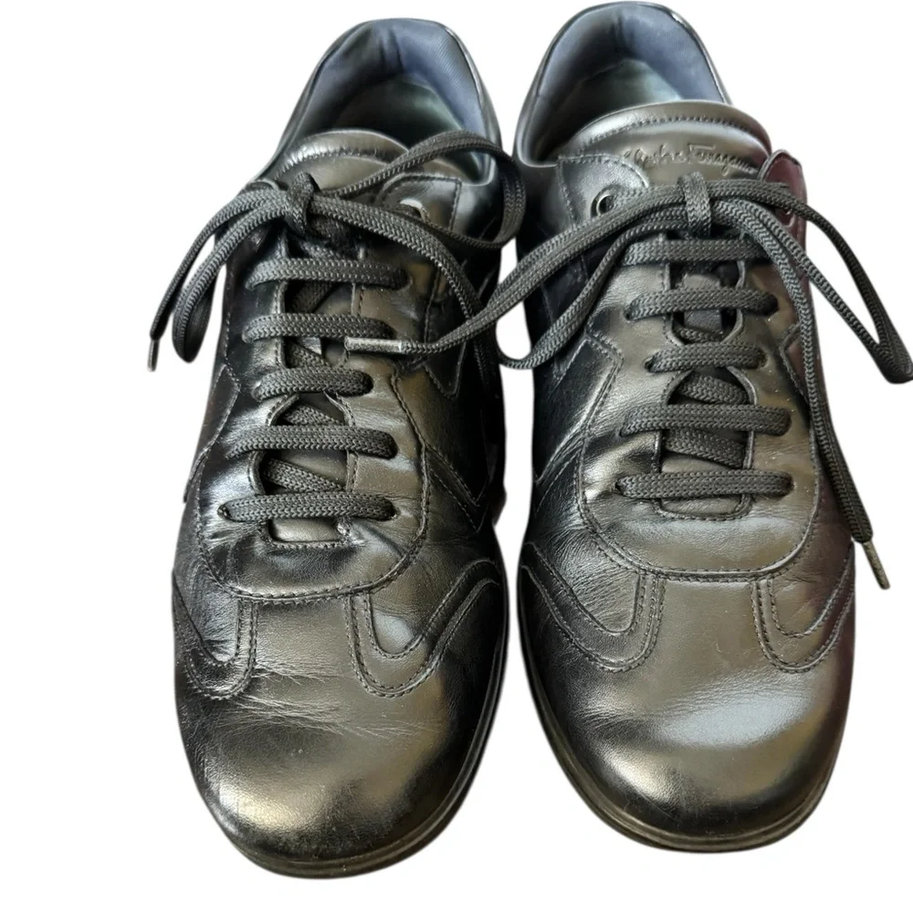 Salvatore Ferragamo Leggero Black Leather Sneakers Size 9.5 D